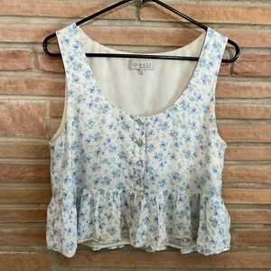 Sleeveless Blue Floral Ruffle Top